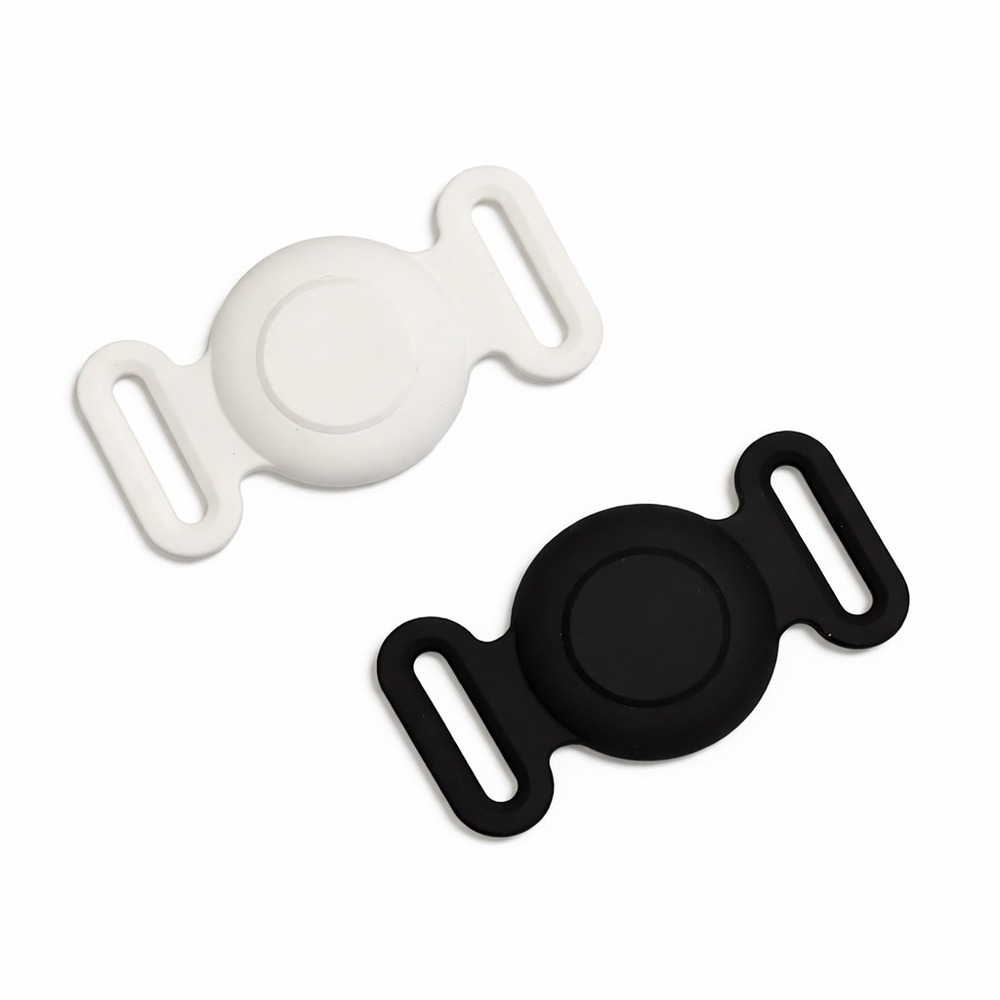 2-Pk Silicone AirTag Holder for Dog Cat Collar Slide-on Black White Pet Tracker